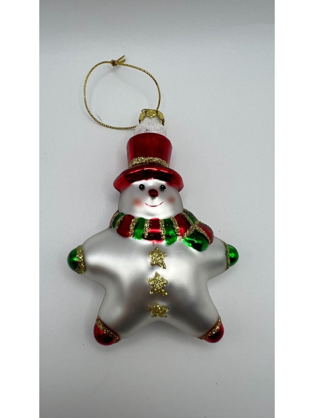 Frosted Glass Snowman Christmas Ornament With Red Hat & Scarf Glitter Accents Ha